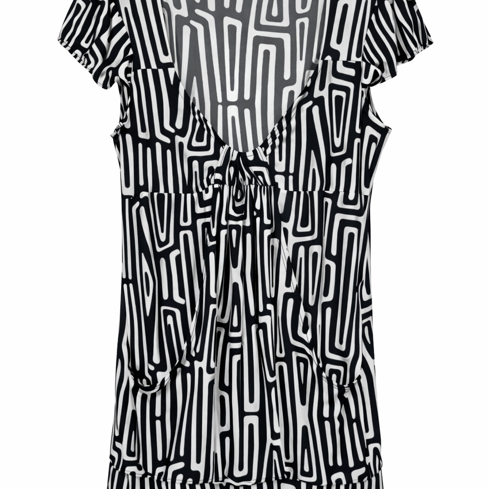 Black & White Geometric V-Neck Dress